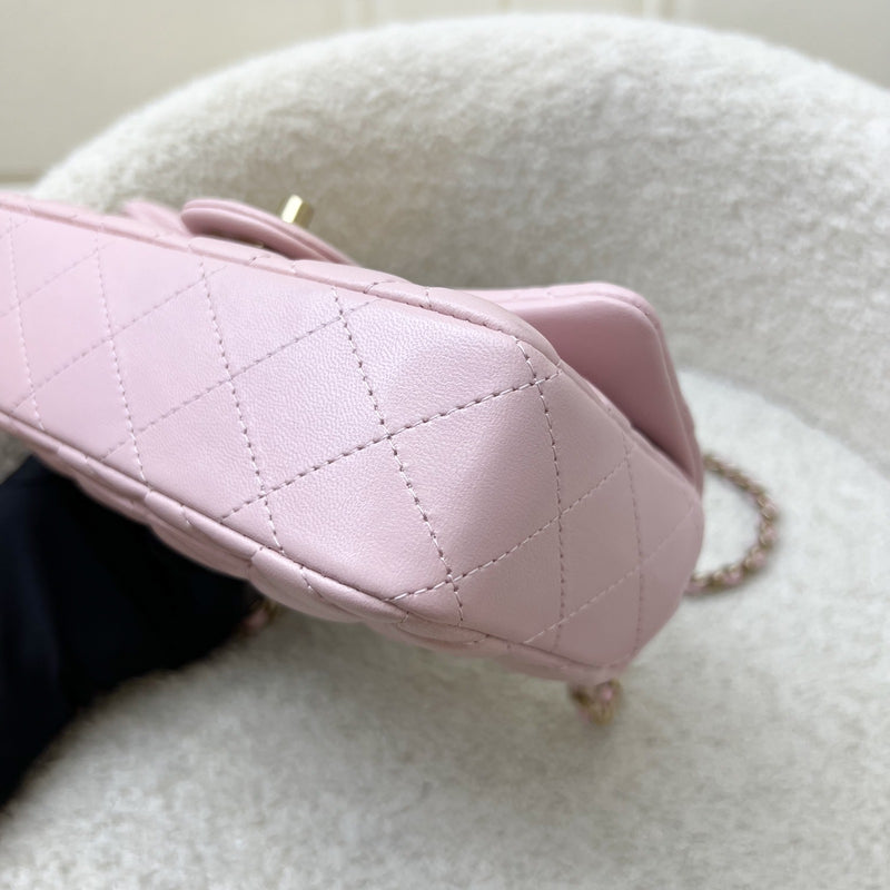[Local Full Set] Chanel 24K Extra Mini Rectangular Flap in Sakura Pink Lambskin and GHW (Model: AS5219)