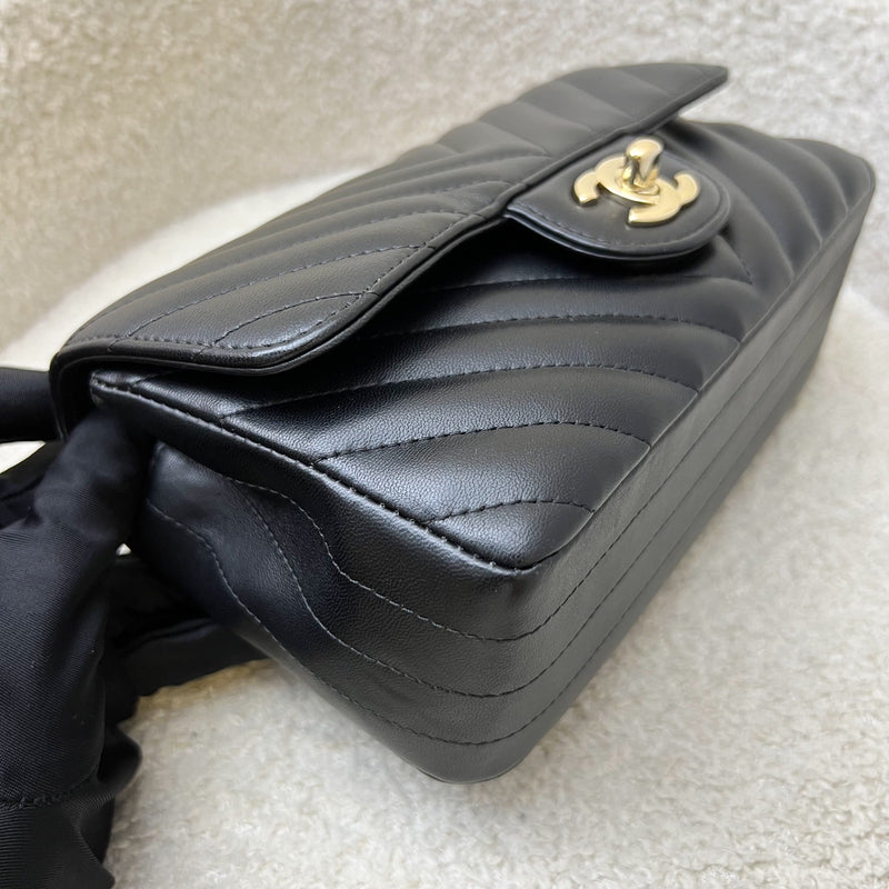Chanel Classic Mini Rectangle Flap in Chevron Quilted Black Lambskin and LGHW (Model: A69900)