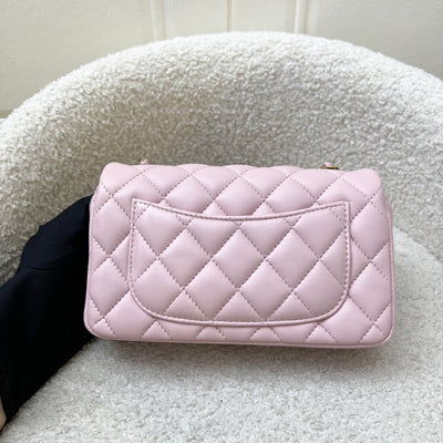 [Local Full Set] Chanel 24K Extra Mini Rectangular Flap in Sakura Pink Lambskin and GHW (Model: AS5219)