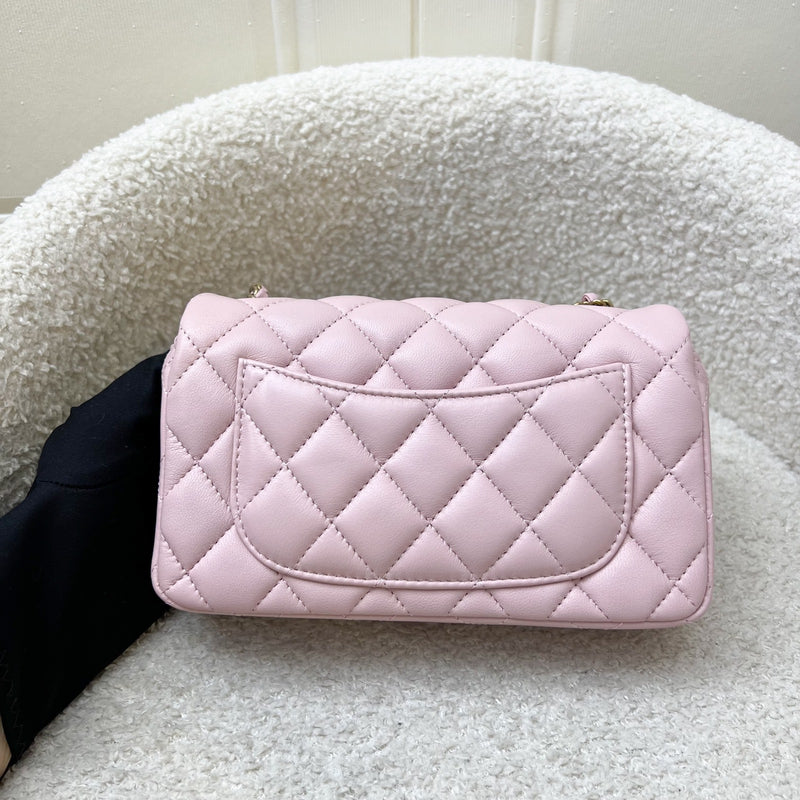 [Local Full Set] Chanel 24K Extra Mini Rectangular Flap in Sakura Pink Lambskin and GHW (Model: AS5219)