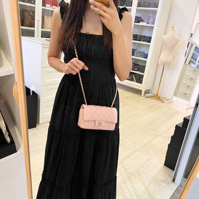 [Local Full Set] Chanel 24K Extra Mini Rectangular Flap in Sakura Pink Lambskin and GHW (Model: AS5219)