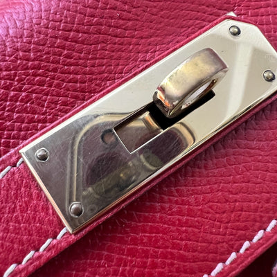 Hermes Kelly 28 in Rouge Casaque Epsom Leather, Bleu Thalassa Interior and GHW