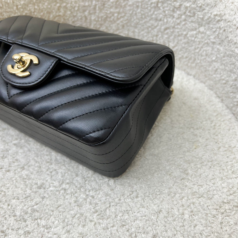 Chanel Classic Mini Rectangle Flap in Chevron Quilted Black Lambskin and LGHW (Model: A69900)