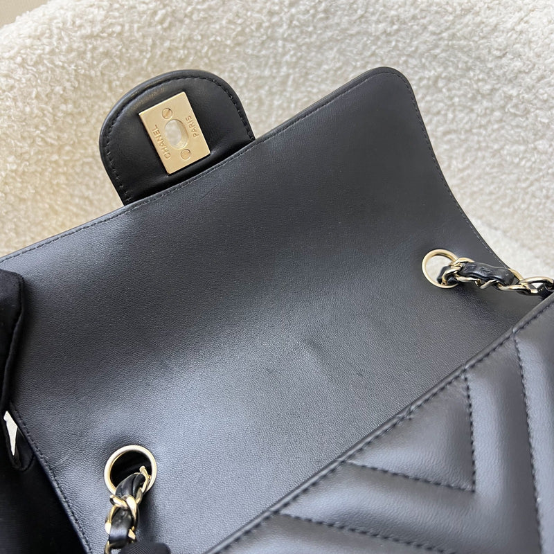 Chanel Classic Mini Rectangle Flap in Chevron Quilted Black Lambskin and LGHW (Model: A69900)