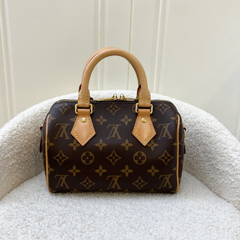 LV Speedy Bandouliere 20 in Monogram Canvas and Black Patterned Strap