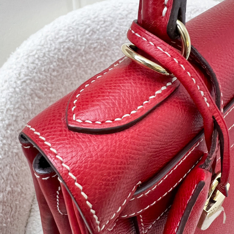 Hermes Kelly 28 in Rouge Casaque Epsom Leather, Bleu Thalassa Interior and GHW