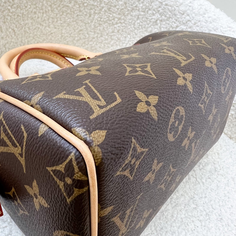 LV Speedy Bandouliere 20 in Monogram Canvas and Black Patterned Strap