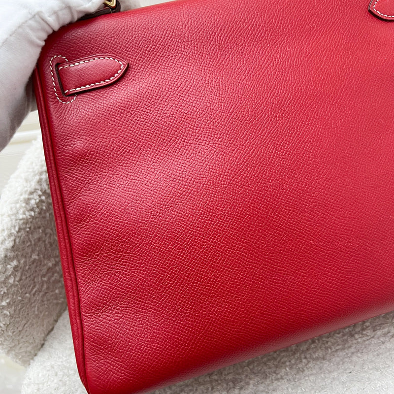 Hermes Kelly 28 in Rouge Casaque Epsom Leather, Bleu Thalassa Interior and GHW