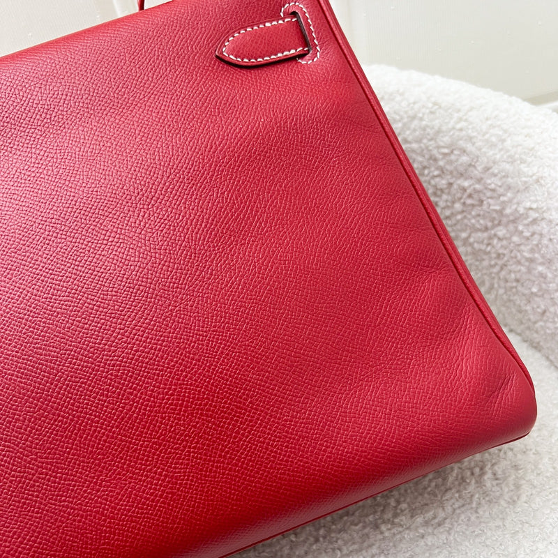 Hermes Kelly 28 in Rouge Casaque Epsom Leather, Bleu Thalassa Interior and GHW