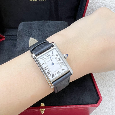 Cartier Tank Must Watch Small Model Quartz, Black Leather Strap, Quartz Movement (WSTA0042)
