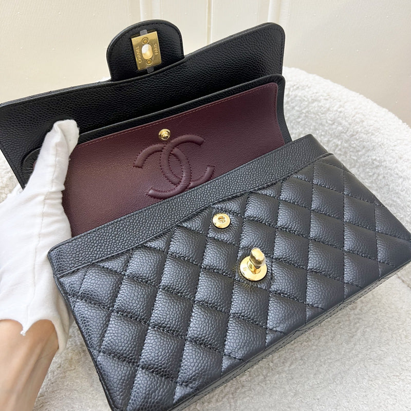 Chanel Small Classic Flap CF in Black Caviar and GHW (Model: A01113)