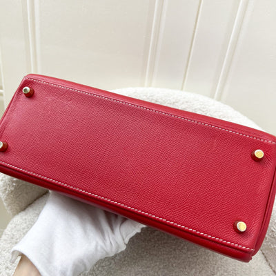 Hermes Kelly 28 in Rouge Casaque Epsom Leather, Bleu Thalassa Interior and GHW