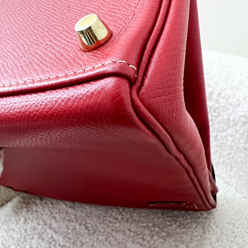 Hermes Kelly 28 in Rouge Casaque Epsom Leather, Bleu Thalassa Interior and GHW