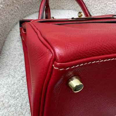 Hermes Kelly 28 in Rouge Casaque Epsom Leather, Bleu Thalassa Interior and GHW