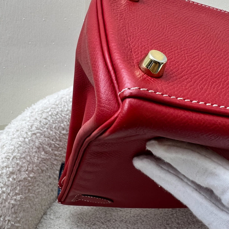 Hermes Kelly 28 in Rouge Casaque Epsom Leather, Bleu Thalassa Interior and GHW