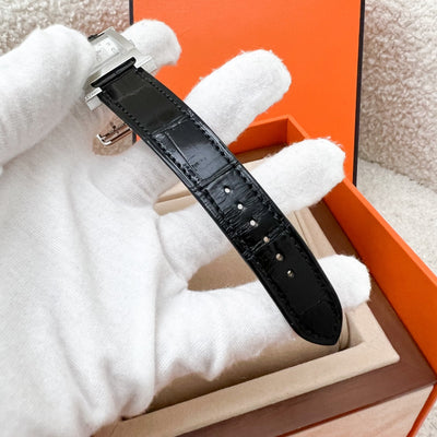 Hermes Heure H PM Watch with Diamond Markers and Black Alligator Strap