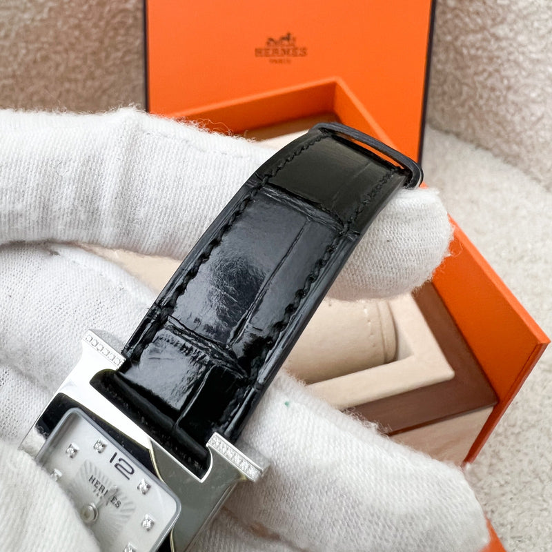 Hermes Heure H PM Watch with Diamond Markers and Black Alligator Strap