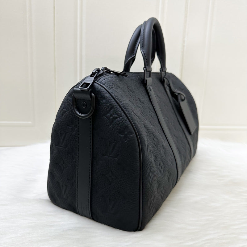 LV So Black Keepall 35 Bandouliere in Black Monogram Embossed Taurillon Calfskin and Black HW