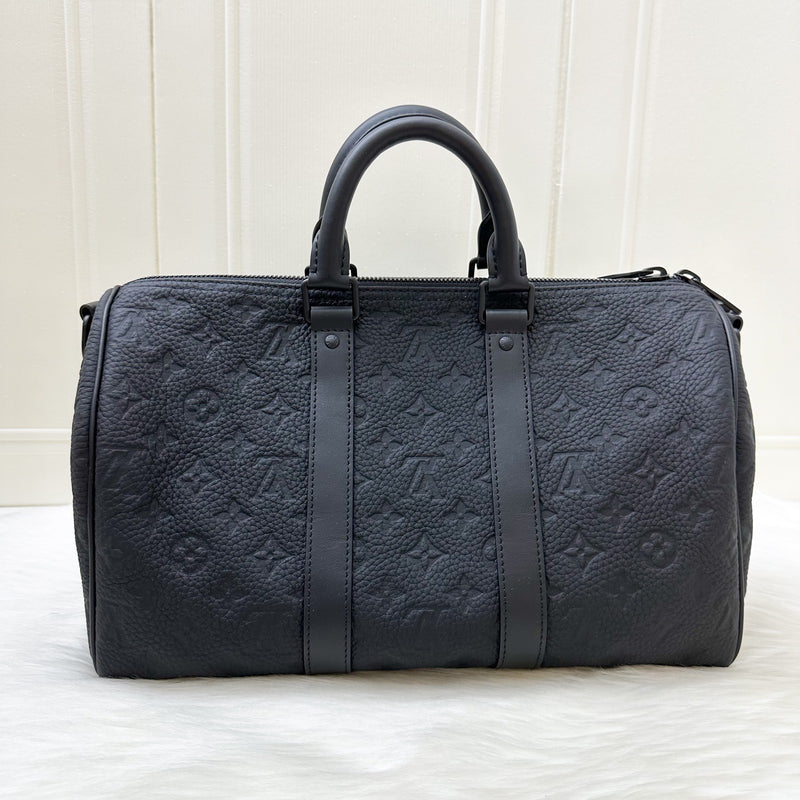 LV So Black Keepall 35 Bandouliere in Black Monogram Embossed Taurillon Calfskin and Black HW