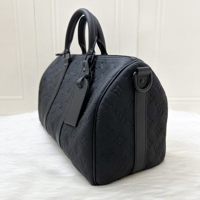 LV So Black Keepall 35 Bandouliere in Black Monogram Embossed Taurillon Calfskin and Black HW