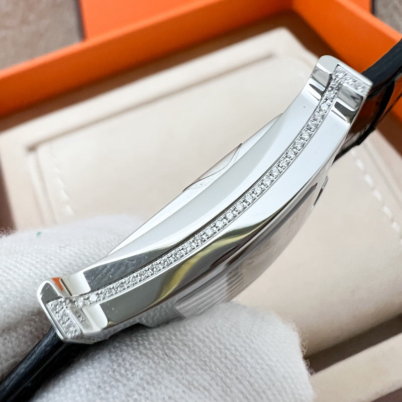 Hermes Heure H PM Watch with Diamond Markers and Black Alligator Strap