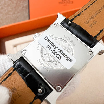 Hermes Heure H PM Watch with Diamond Markers and Black Alligator Strap