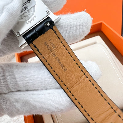 Hermes Heure H PM Watch with Diamond Markers and Black Alligator Strap