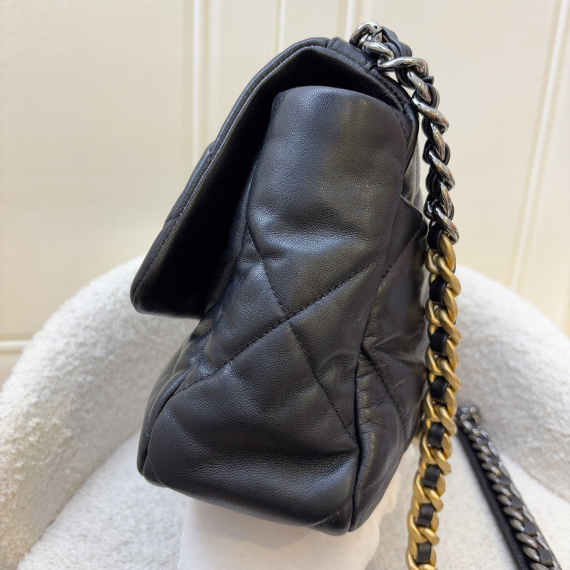 Chanel 19 Medium / Large Flap in Black Lambskin and 3-tone HW