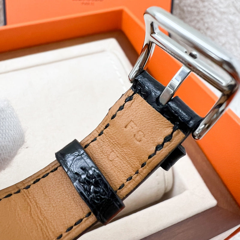 Hermes Heure H PM Watch with Diamond Markers and Black Alligator Strap