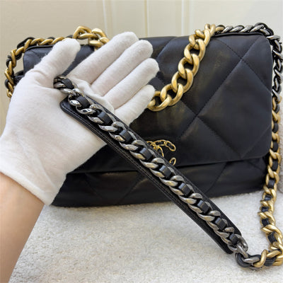 Chanel 19 Medium / Large Flap in Black Lambskin and 3-tone HW