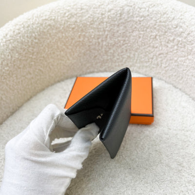 Hermes Calvi Card Holder in Noir Black Epsom Leather and PHW