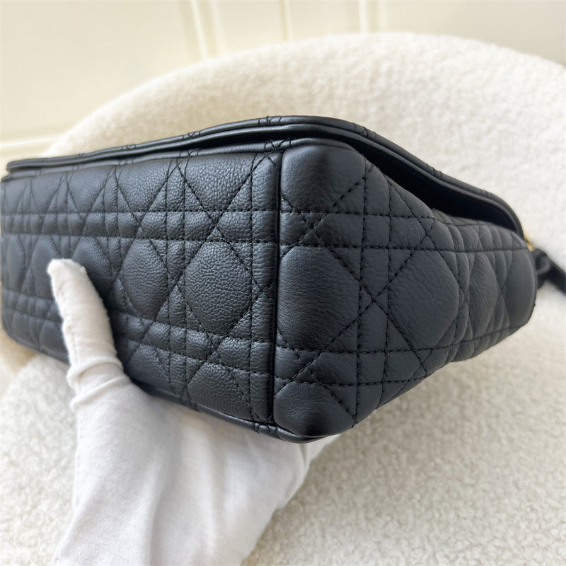 Dior Medium Caro Flap Bag in Black Grained Calfskin and GHW