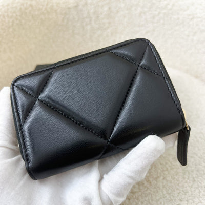 Chanel 19 Zippy Card Holder in Black Lambskin AGHW