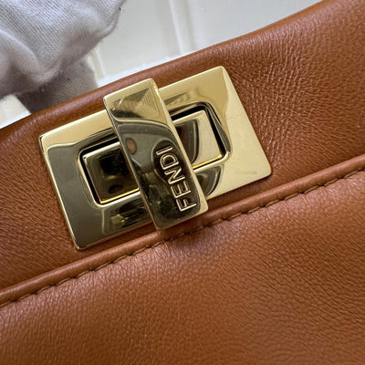 Fendi Mini Peekaboo in Brandy and White Lambskin and GHW