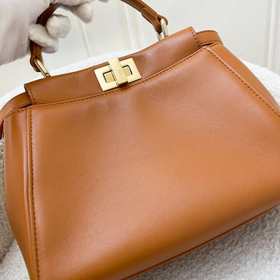 Fendi Mini Peekaboo in Brandy and White Lambskin and GHW