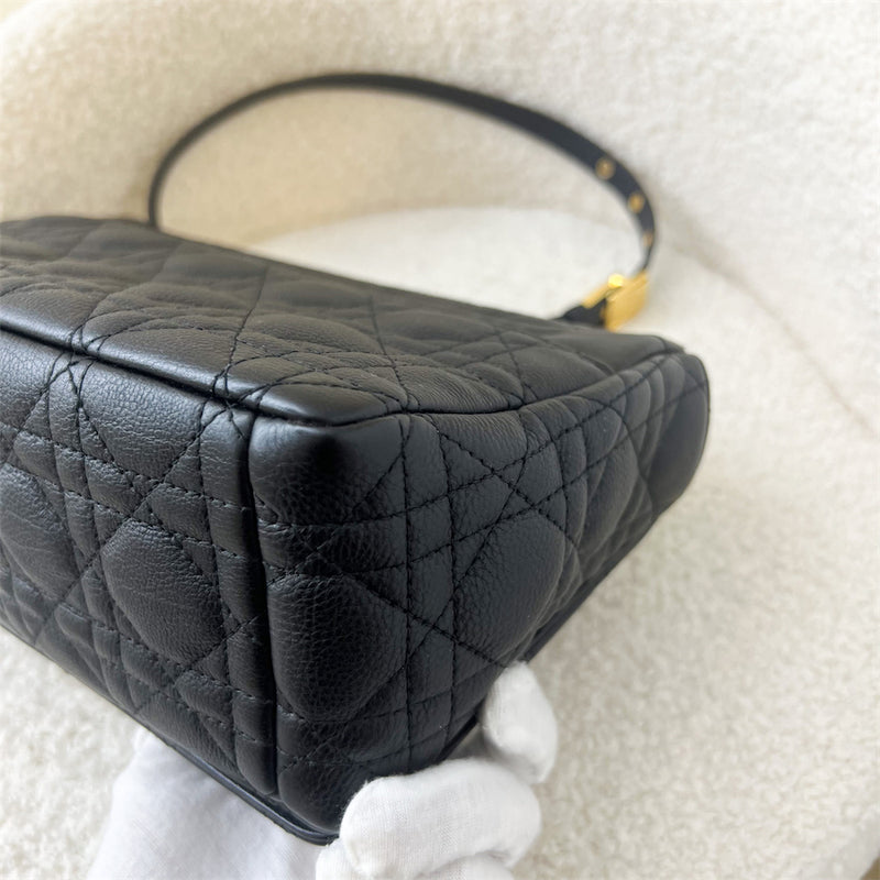 Dior Medium Caro Flap Bag in Black Grained Calfskin and GHW