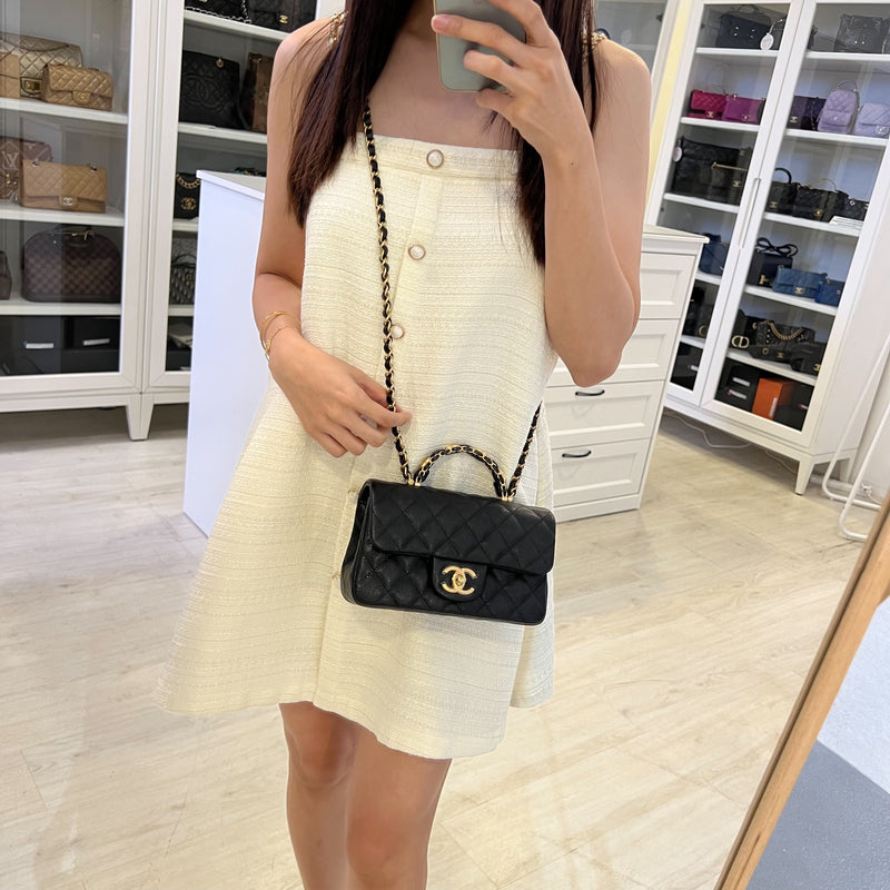[Brand New] Chanel 25B Top Handle Mini Rectangular Flap in Black Caviar and AGHW (Model: AS5701)