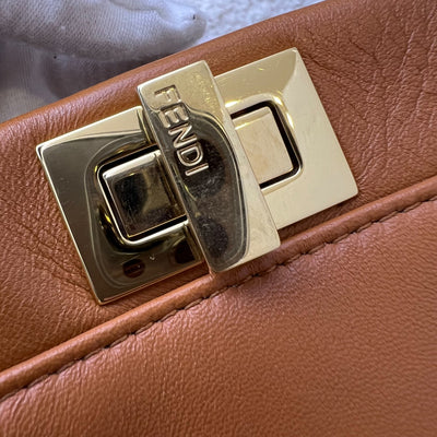 Fendi Mini Peekaboo in Brandy and White Lambskin and GHW