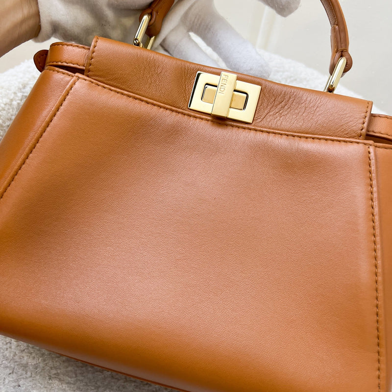 Fendi Mini Peekaboo in Brandy and White Lambskin and GHW