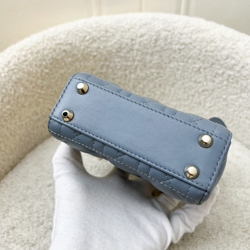 Dior Micro Lady Dior in Cloud Blue Cannage Lambskin and LGHW (Model: S0856ONGE, Colour: M81B)