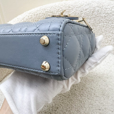 Dior Micro Lady Dior in Cloud Blue Cannage Lambskin and LGHW (Model: S0856ONGE, Colour: M81B)