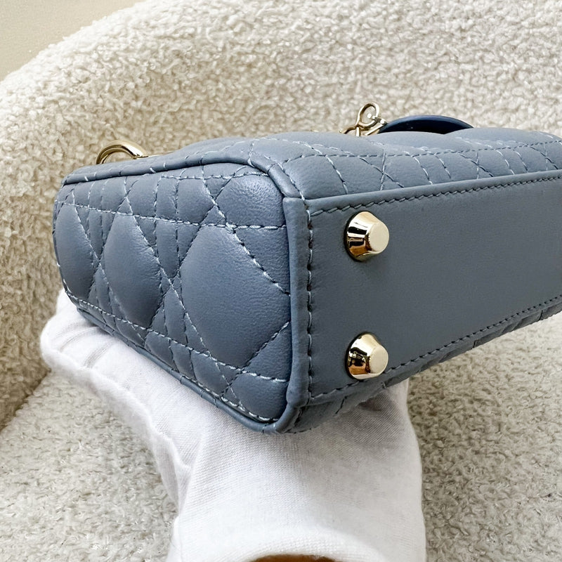 Dior Micro Lady Dior in Cloud Blue Cannage Lambskin and LGHW (Model: S0856ONGE, Colour: M81B)