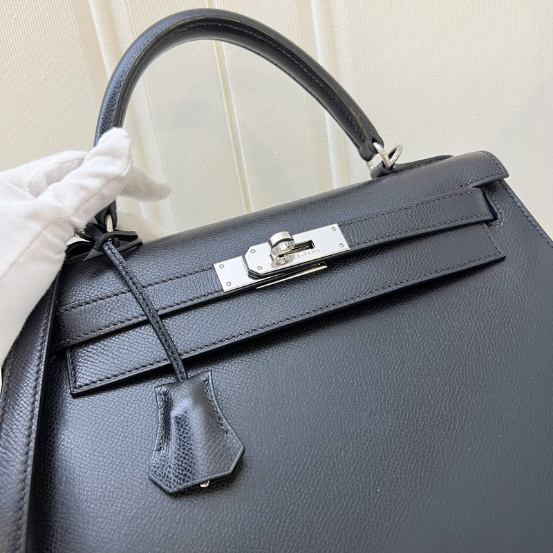 Hermès Vintage Kelly 28 Sellier in Black Noir Courchevel Leather and PHW