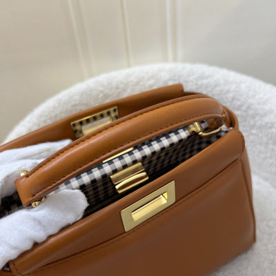 Fendi Mini Peekaboo in Brandy and White Lambskin and GHW