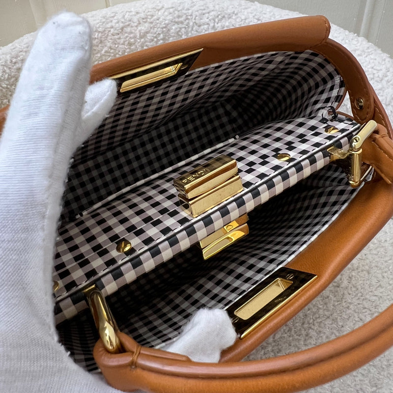 Fendi Mini Peekaboo in Brandy and White Lambskin and GHW