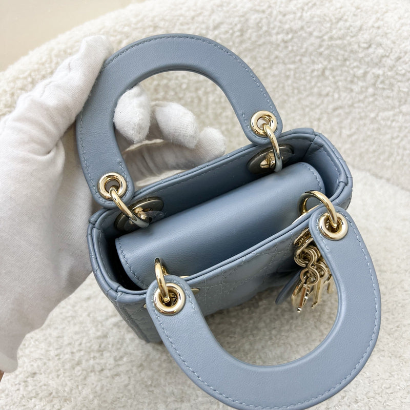 Dior Micro Lady Dior in Cloud Blue Cannage Lambskin and LGHW (Model: S0856ONGE, Colour: M81B)