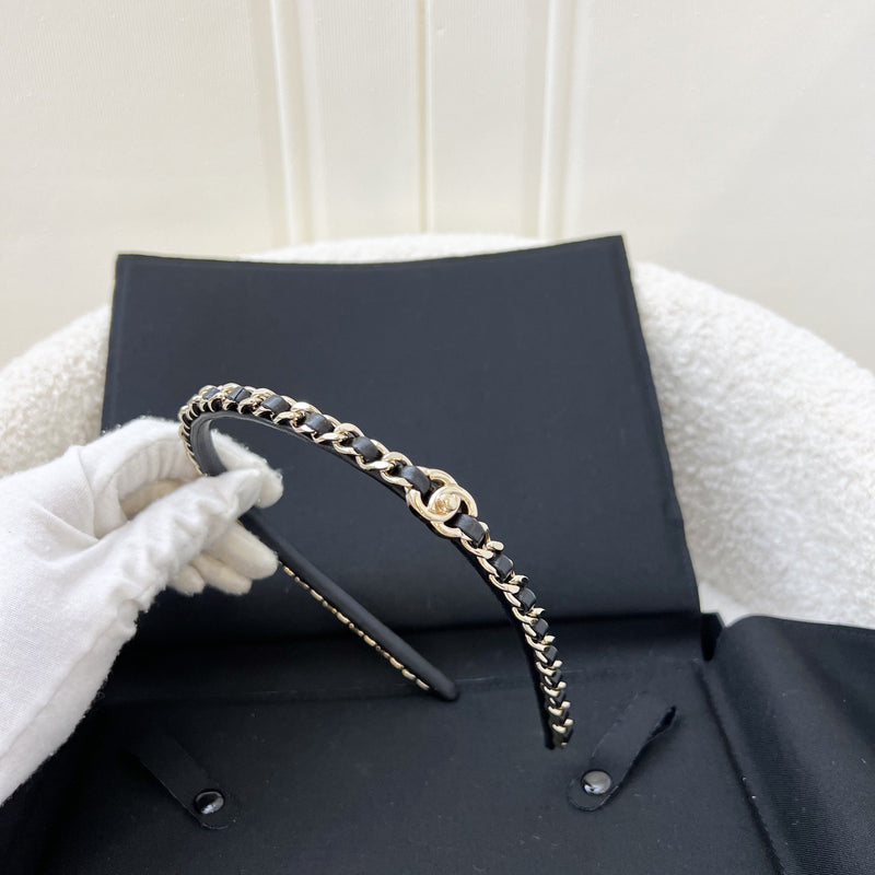 Chanel Hairband With Interwoven Black Leather And Matte