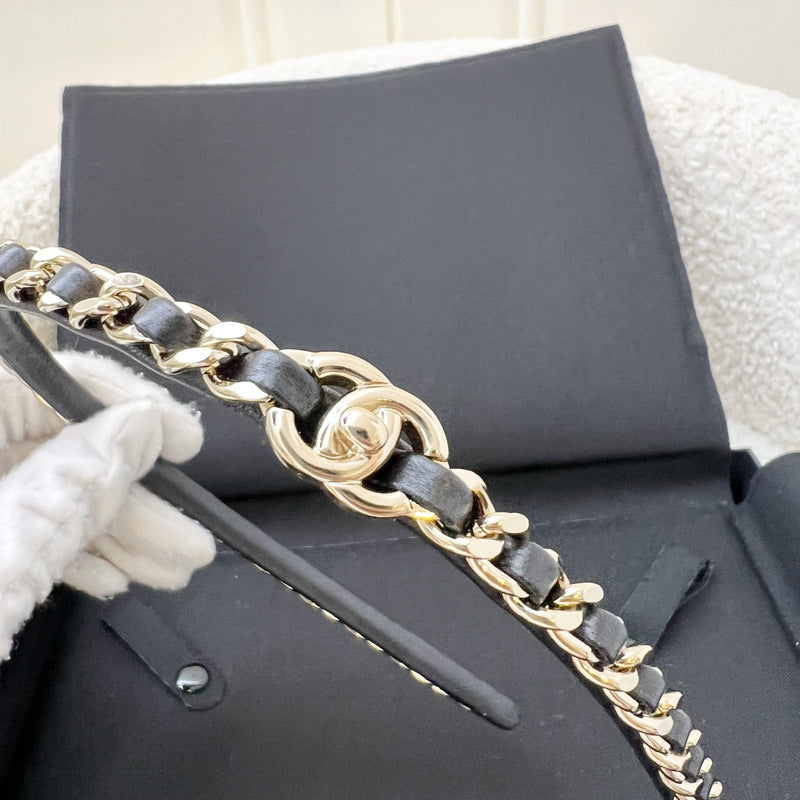 Chanel Hairband With Interwoven Black Leather And Matte