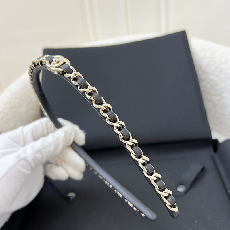 Chanel Hairband With Interwoven Black Leather And Matte