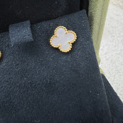 Van Cleef & Arpels VCA Sweet Alhambra Ear Studs with Mother of Pearl MOP in 18K Yellow Gold